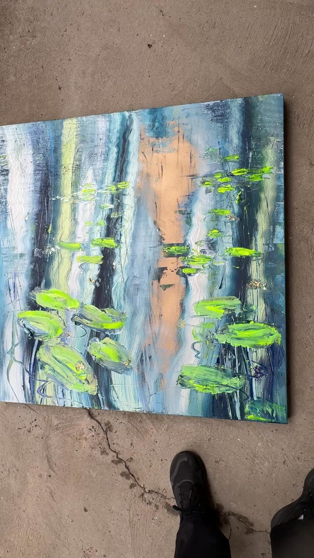 Water Lilies Pond Blue Green Original Artwork | 90×90cm