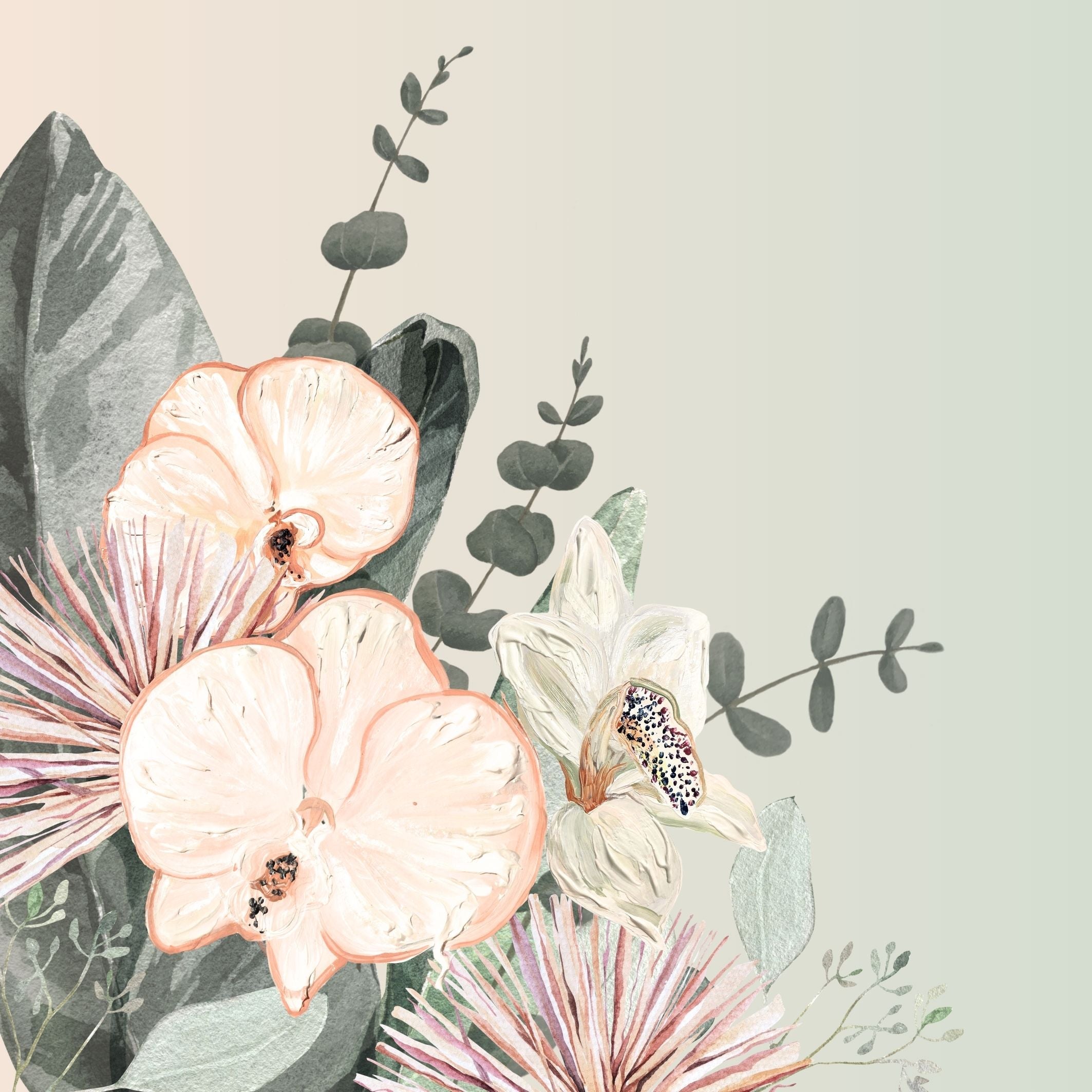 Eucalypt Orchid 1 Canvas Print 100x100cm Framed in Oak. Limited edition Print