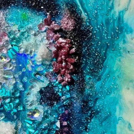 White and Blue Original Crystal Artwork. Coral Garden Quartz, Turquoise, Swarovski, Moonstone. COMMISSION