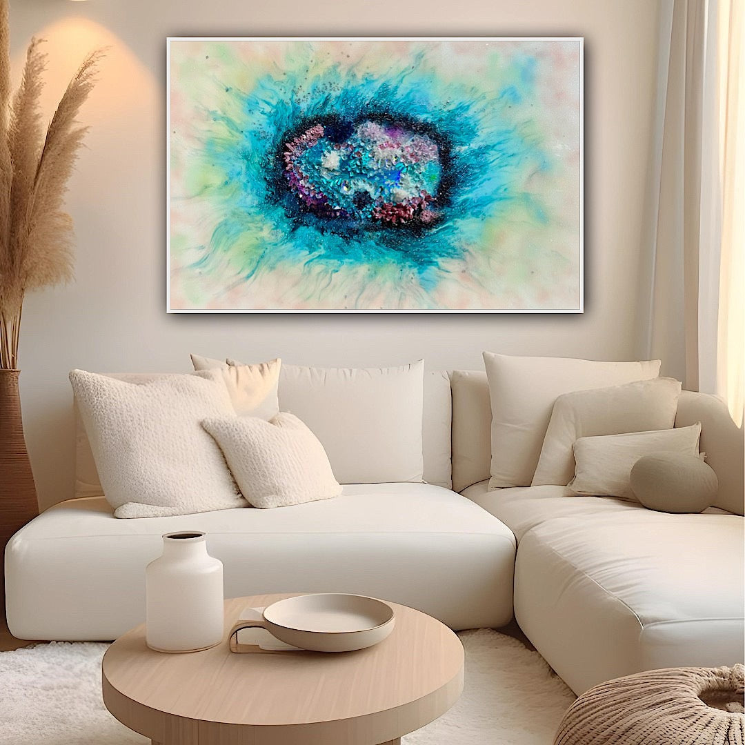 White and Blue Original Crystal Artwork. Coral Garden Quartz, Turquoise, Swarovski, Moonstone. COMMISSION