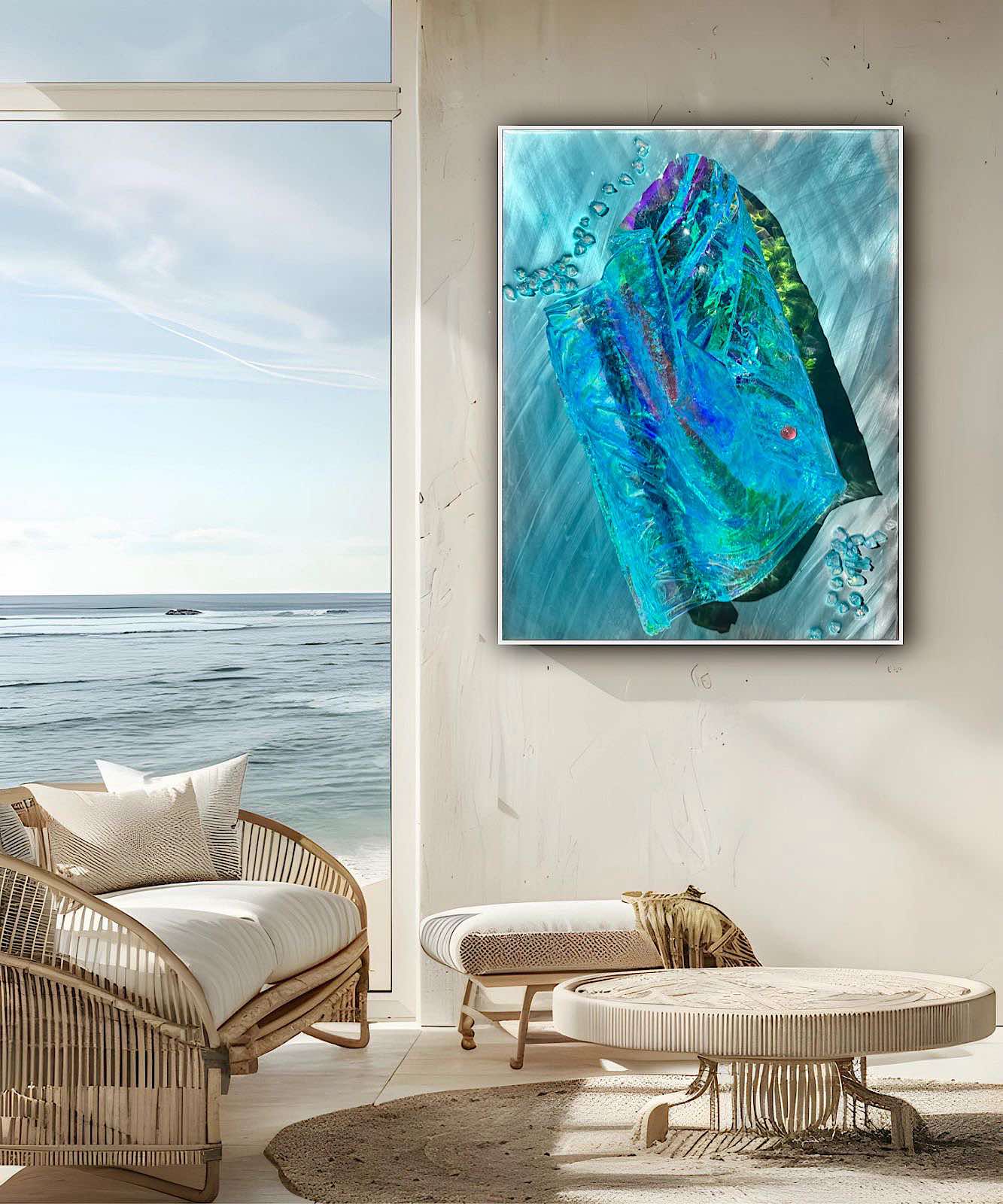 Whitsundays Blues 1  Sculptural Piece on Aluminium, Framed 35x46cm FRAMED