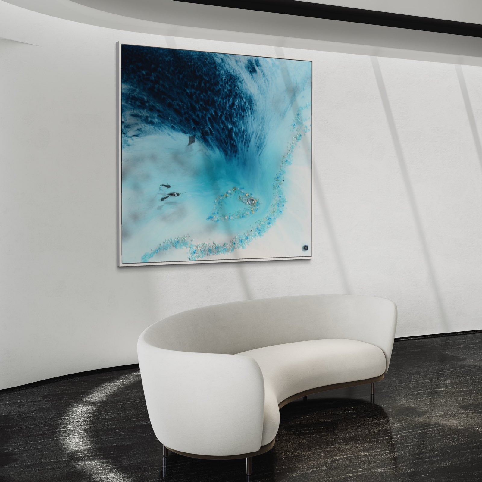 Blue Lagoon - Jewel Reef. Abstract Aerial Ocean. 100x100cm Original Artwork