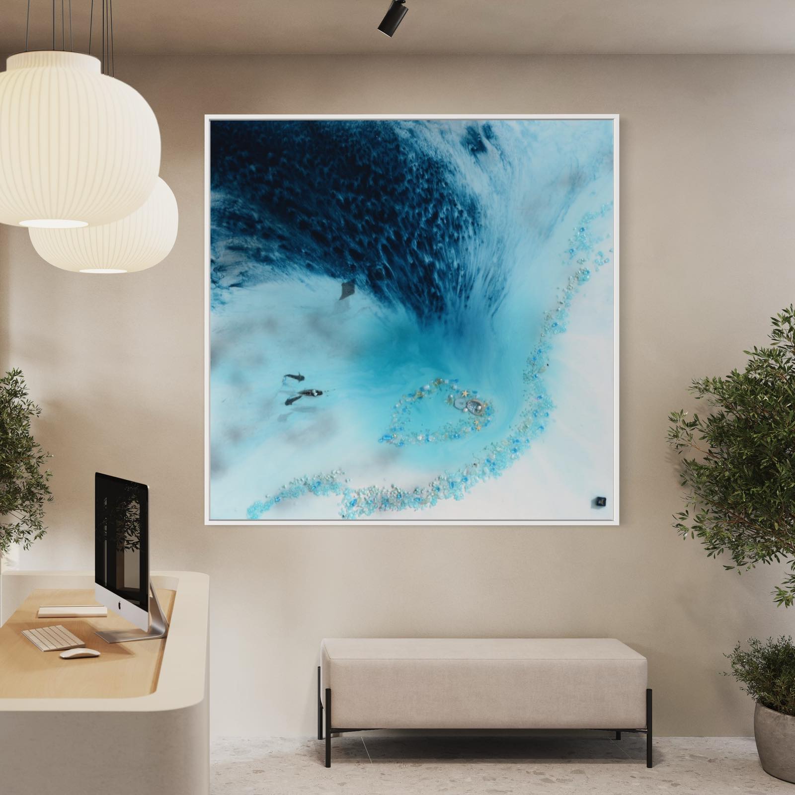 Blue Lagoon - Jewel Reef. Abstract Aerial Ocean. 100x100cm Original Artwork