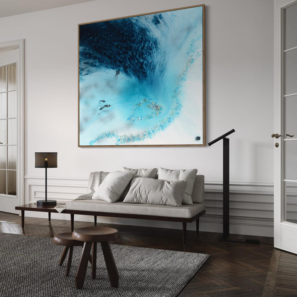 Blue Lagoon - Jewel Reef. Abstract Aerial Ocean. 100x100cm Original Artwork