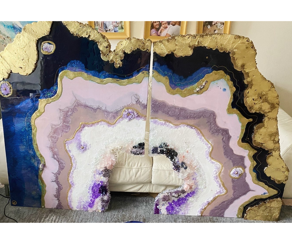 Amethyst Purple and Gold Freeform Crystal with Amethysts, Rose Quartz, Clear Quartz and swarovski crystals set of 2 - 120x180cm