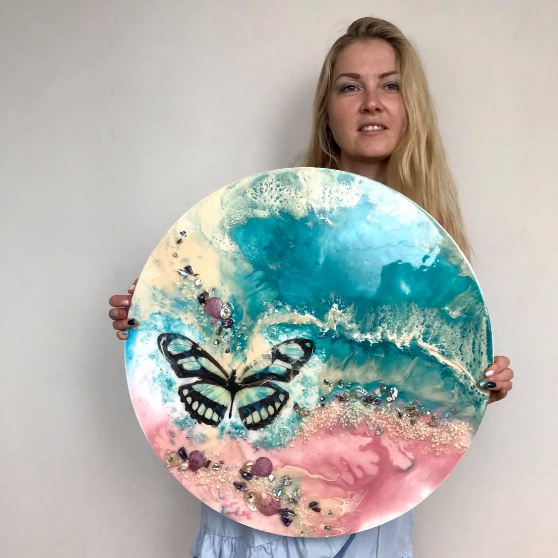 1 Butterfly Dream. Original Abstract Resin Artwork with Genuine Pearls