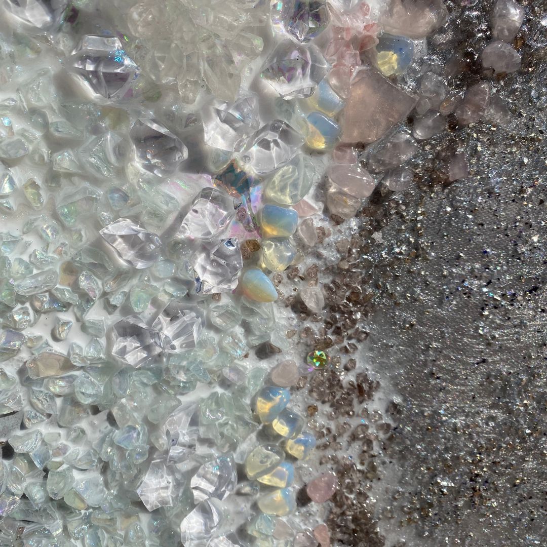 Silver Heart with moonstones, rose quartz, pyrite, agate, rhodolite and Swarovski. COMMISSION