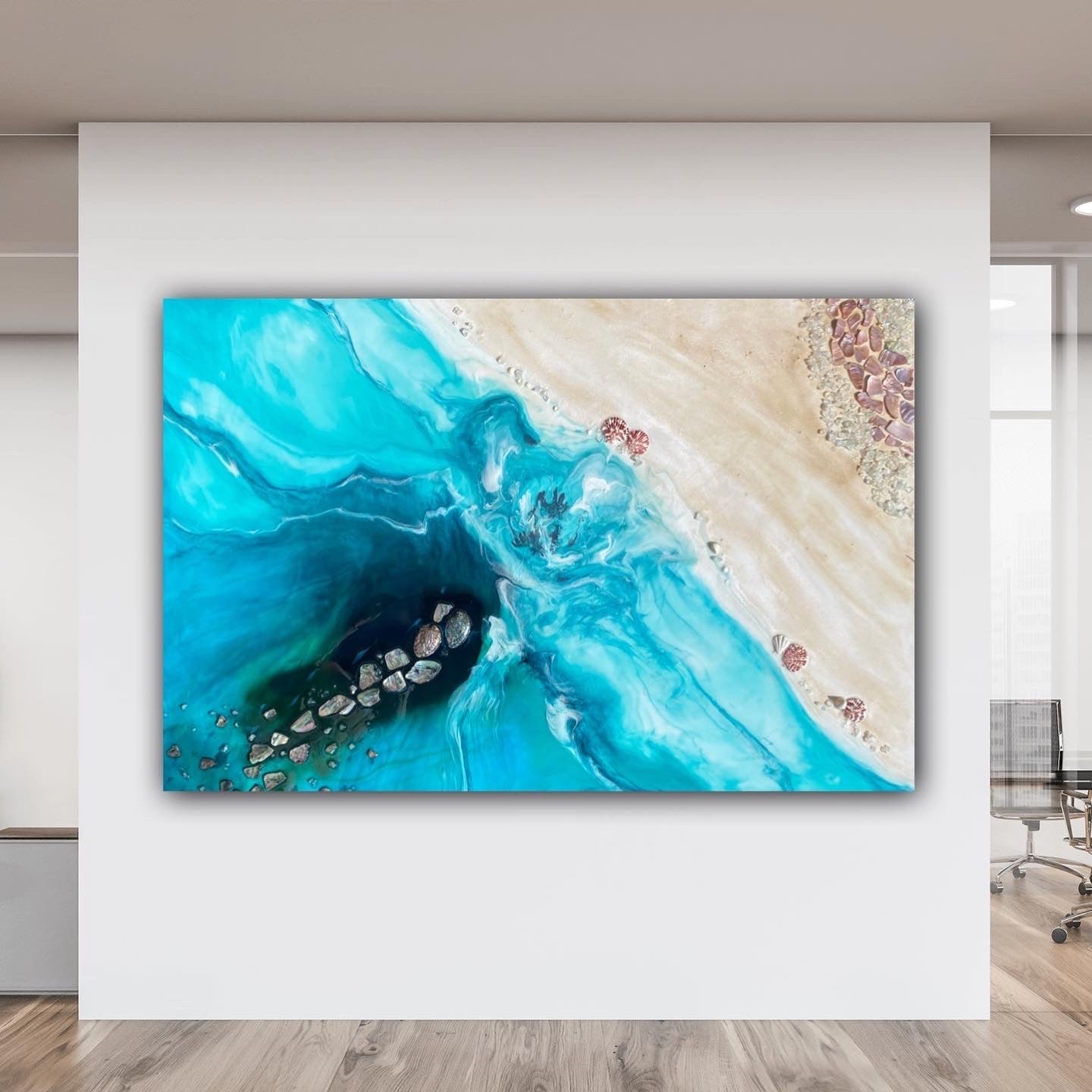 Rise Above 6.0 90x130cm with New Zealand Abalone Shells. FRAMED