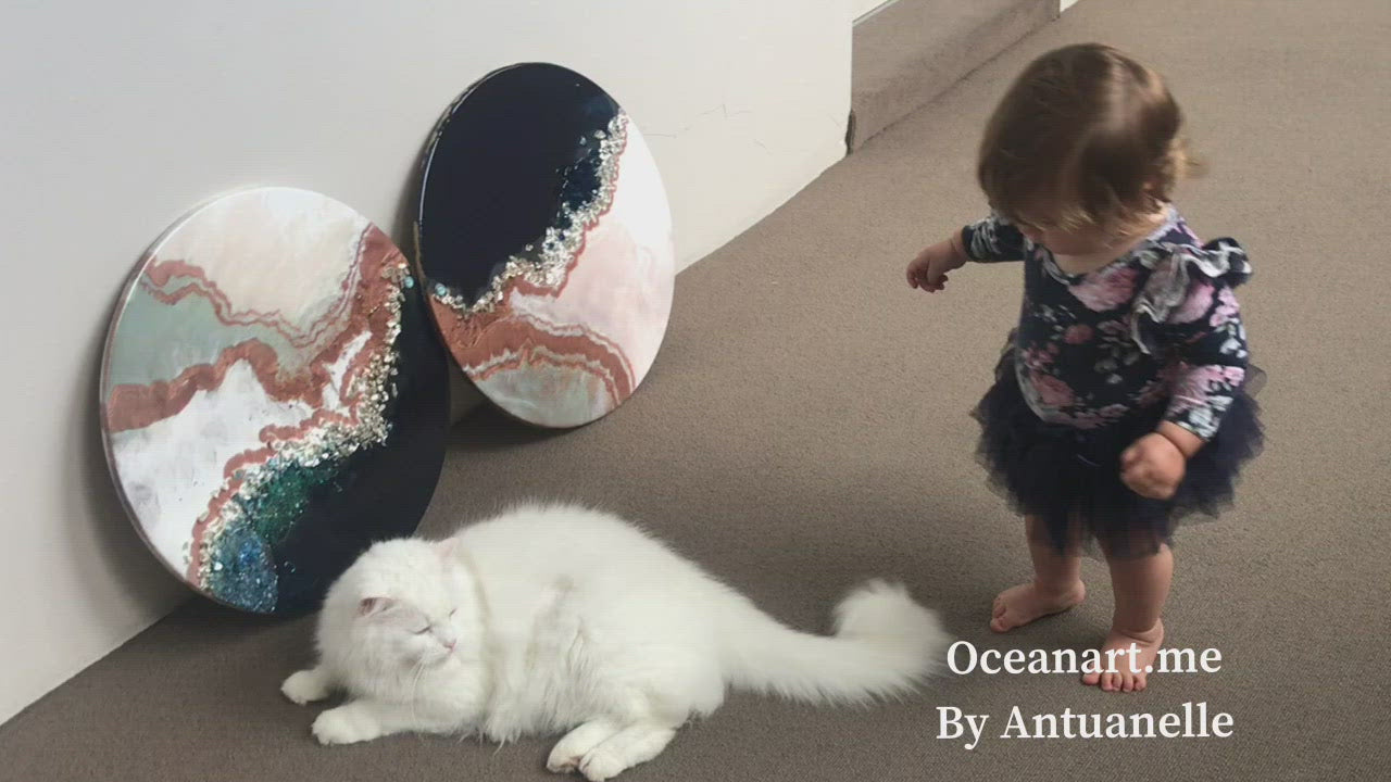 Black and White Crystal Geode. Pink Dune. Sapphire. Custom Original Artwork Set of 2