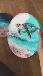 Sea Turtle. Teal Ocean Seascape.