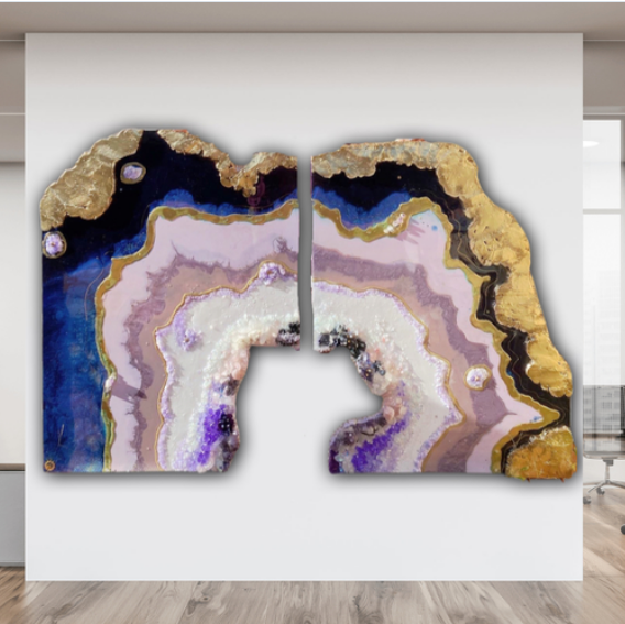 Amethyst Purple and Gold Freeform Crystal with Amethysts, Rose Quartz, Clear Quartz and swarovski crystals set of 2 - 120x180cm