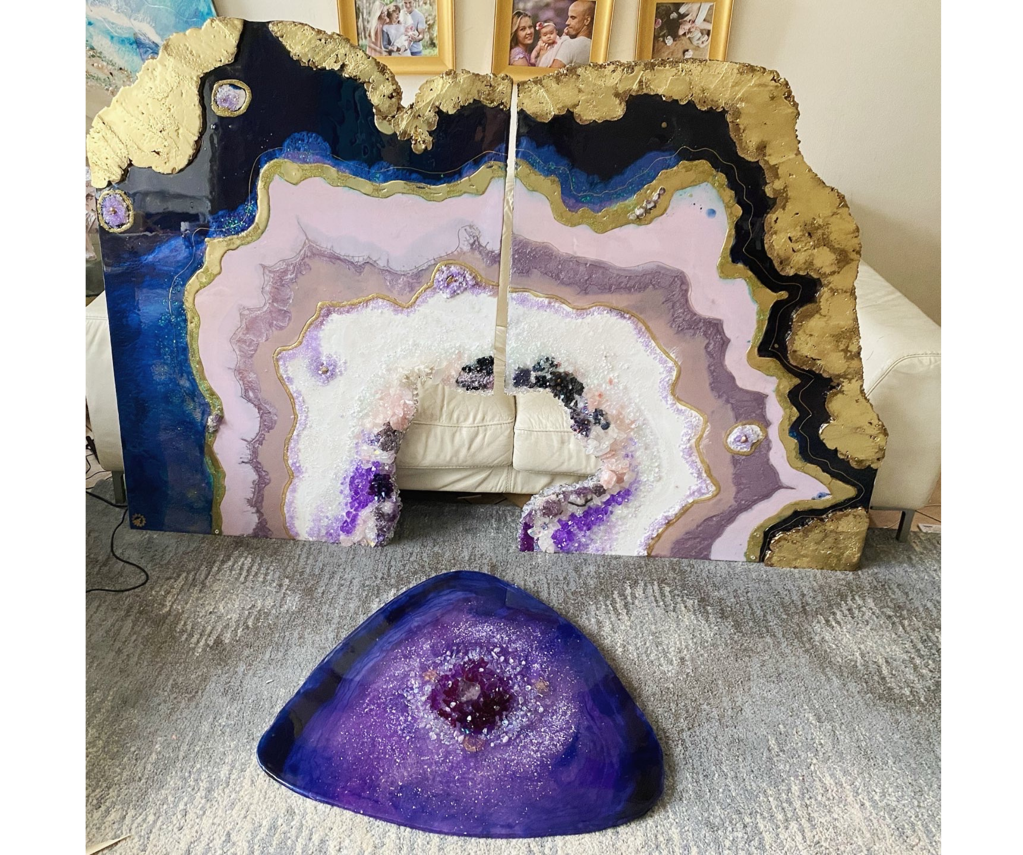 Amethyst Purple and Gold Freeform Crystal with Amethysts, Rose Quartz, Clear Quartz and swarovski crystals