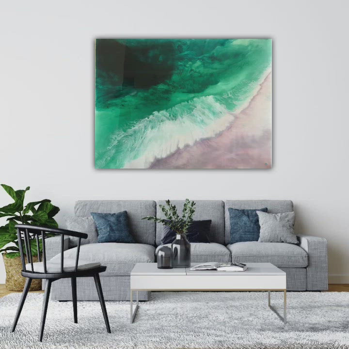 Bronte Undercurrent. Green and Pink Abstract wave Original Artwork Commission