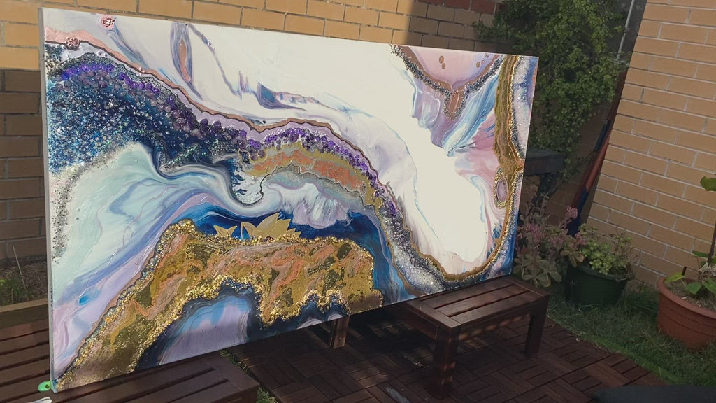 Lavender Amethyst Crystal. Sydney Opera House. Original Artwork w 24K Gold