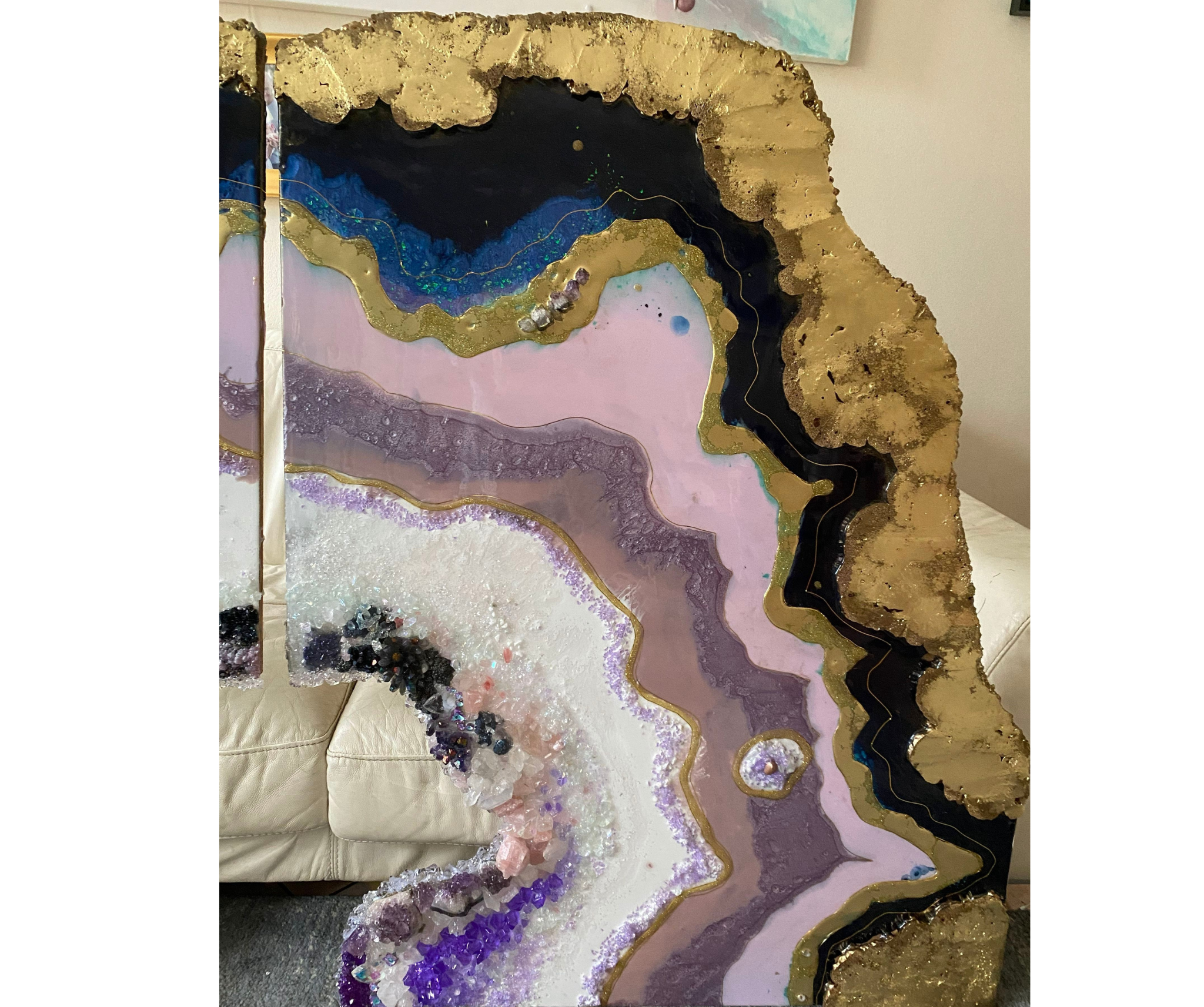 Amethyst Purple and Gold Freeform Crystal with Amethysts, Rose Quartz, Clear Quartz and swarovski crystals