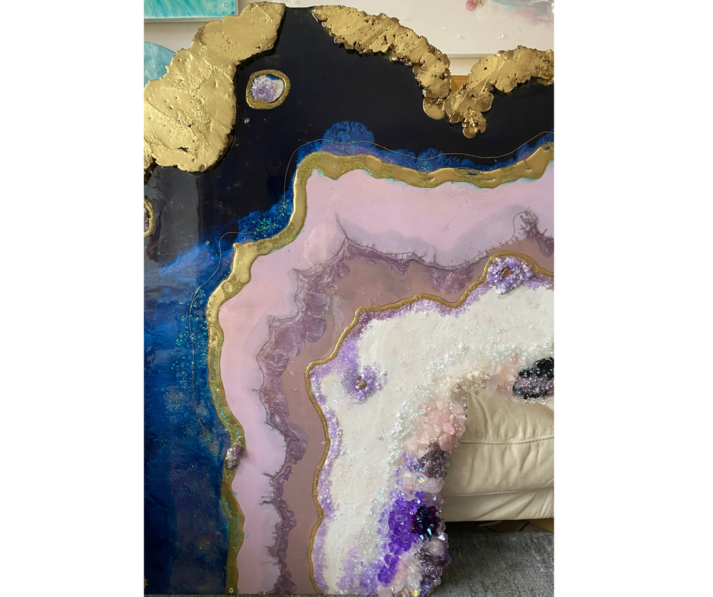 Amethyst Purple and Gold Freeform Crystal with Amethysts, Rose Quartz, Clear Quartz and swarovski crystals set of 2 - 120x180cm