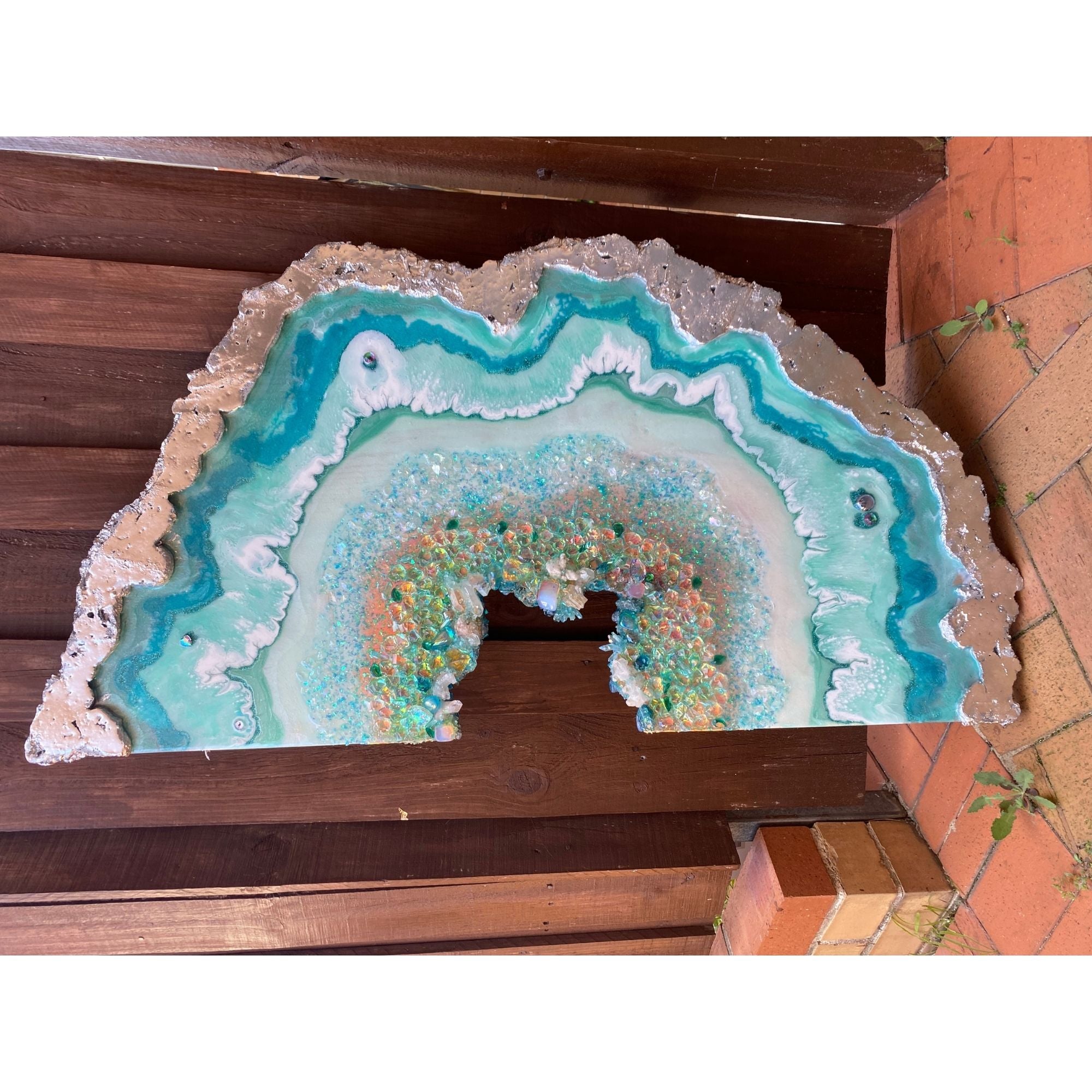 Moonlight Geode Freeform with Moonstones and swarovski crystals 84X120CM