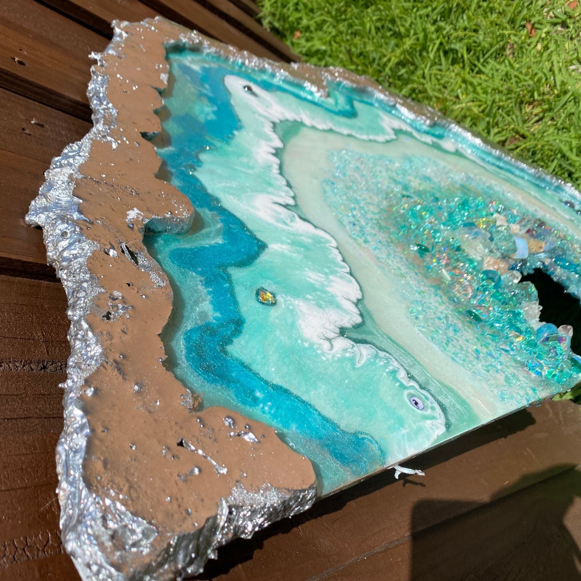 Moonlight Crystal Reef Freeform with Moonstones 84x120 cm Wood panel