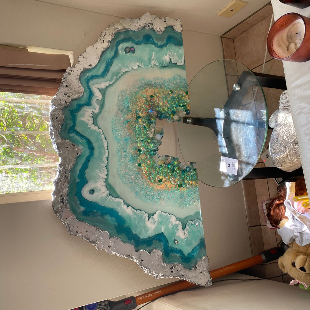 Moonlight Geode Freeform with Moonstones and swarovski crystals 84X120CM
