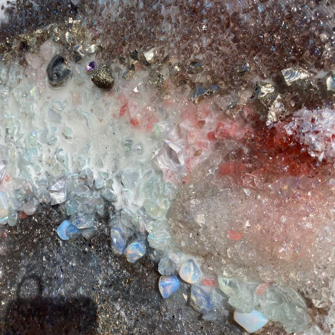 - Serenity - Crystal Heart w moonstones, rose quartz Abstract Crystal Artwork