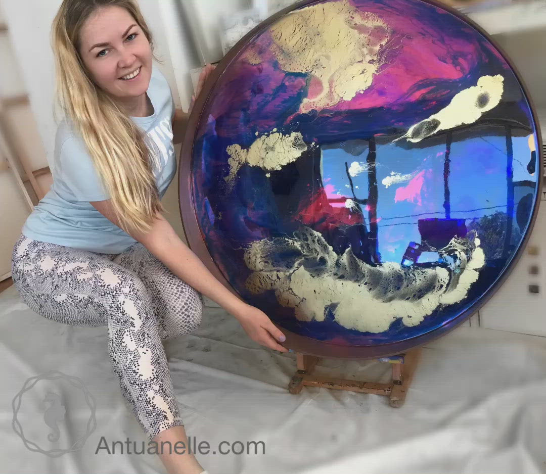 Enigma. Purple Original Abstract Mirror Artwork.