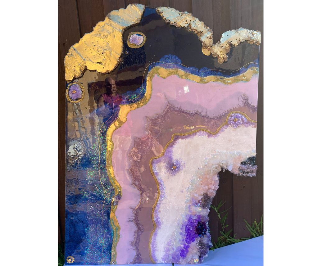 Amethyst Purple and Gold Freeform Crystal with Amethysts, Rose Quartz, Clear Quartz and swarovski crystals set of 2 - 120x180cm