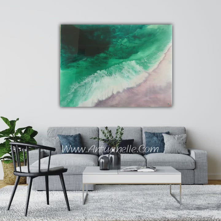 Bronte Undercurrent. Green and Pink Abstract wave Original Artwork Commission