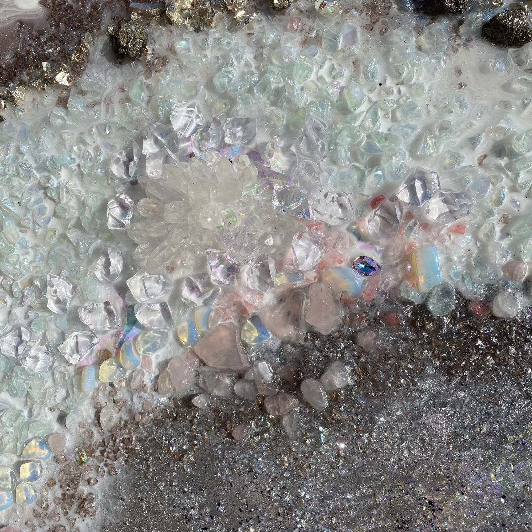 Silver Heart with moonstones, rose quartz, pyrite, agate, rhodolite and Swarovski. COMMISSION