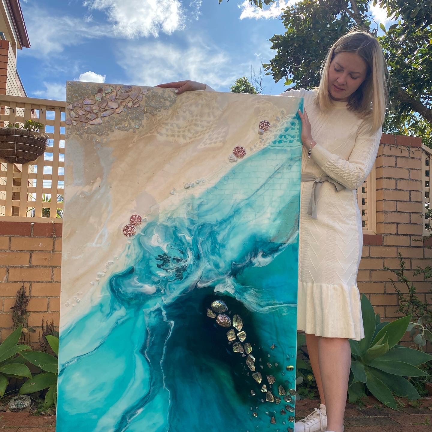 Rise Above 6.0 90x130cm with New Zealand Abalone Shells. FRAMED