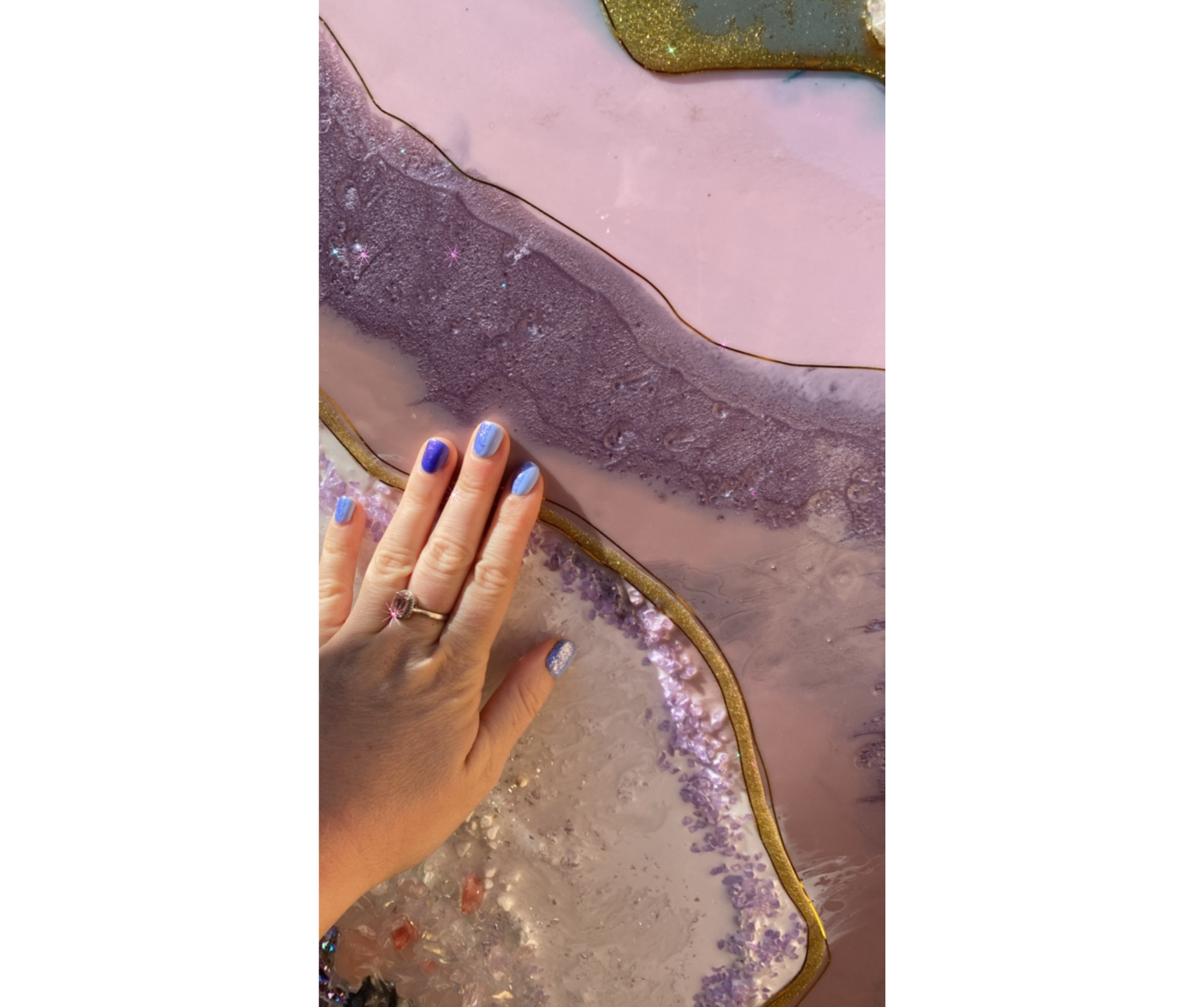 Amethyst Purple and Gold Freeform Crystal with Amethysts, Rose Quartz, Clear Quartz and swarovski crystals set of 2 - 120x180cm