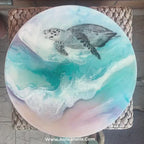 Bounty Turtle. Teal Pink Abstract Ocean Round