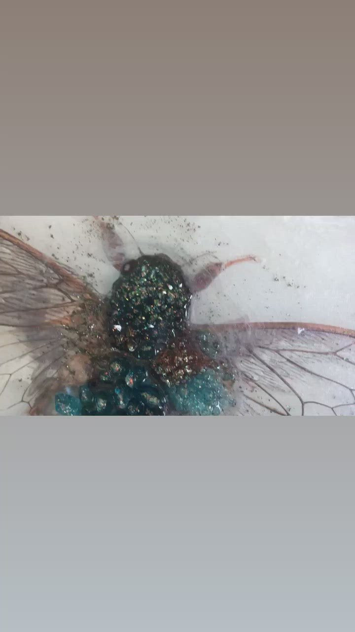Cicada in Crystals. Blue Opal. Original Artwork 30x40cm