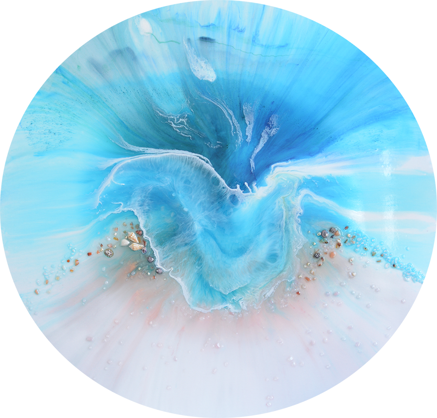 Round Abstract Sea. pastel blue. Coogee Vibe 4. Art. Antuanelle 2 Artwork. ACRYLIC PLEXIGLASS ROUND
