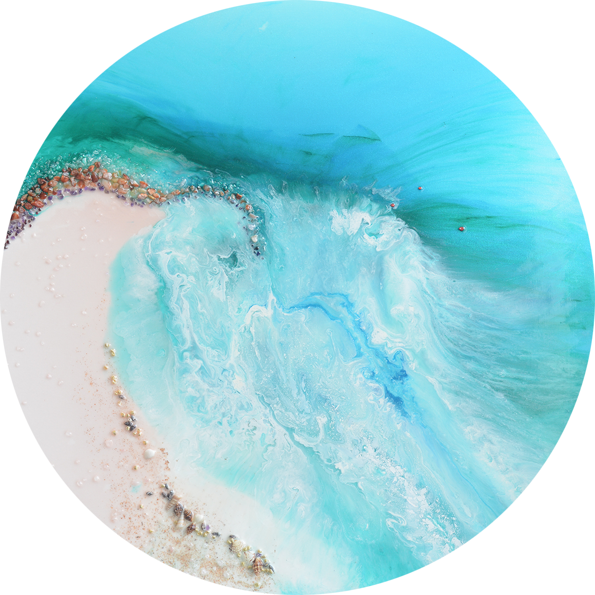 Round Abstract Ocean. Light blue. Serenity 3. Art Print. Antaunelle 4 Beach Artwork. Durdle Door Perspex Print