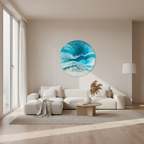 Round Abstract Sea. Teal and Blue. Whitsundays. Art Print. Antuanelle 2 Acrylic Beach Artwork. Perspex Print