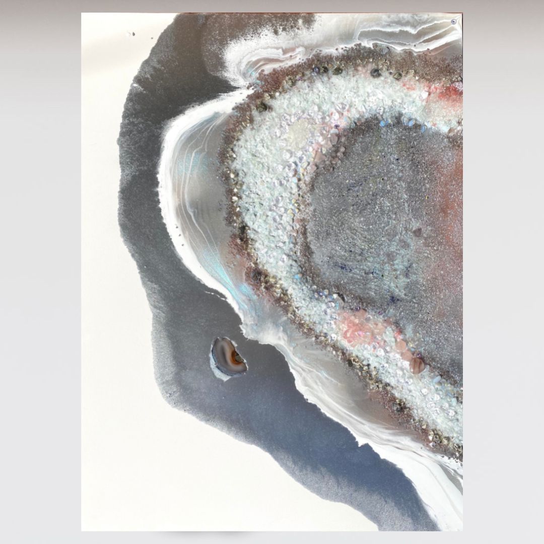 - Serenity - Crystal Heart w moonstones, rose quartz Abstract Crystal Artwork