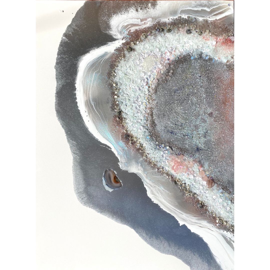 - Serenity - Crystal Heart w moonstones, rose quartz Abstract Crystal Artwork