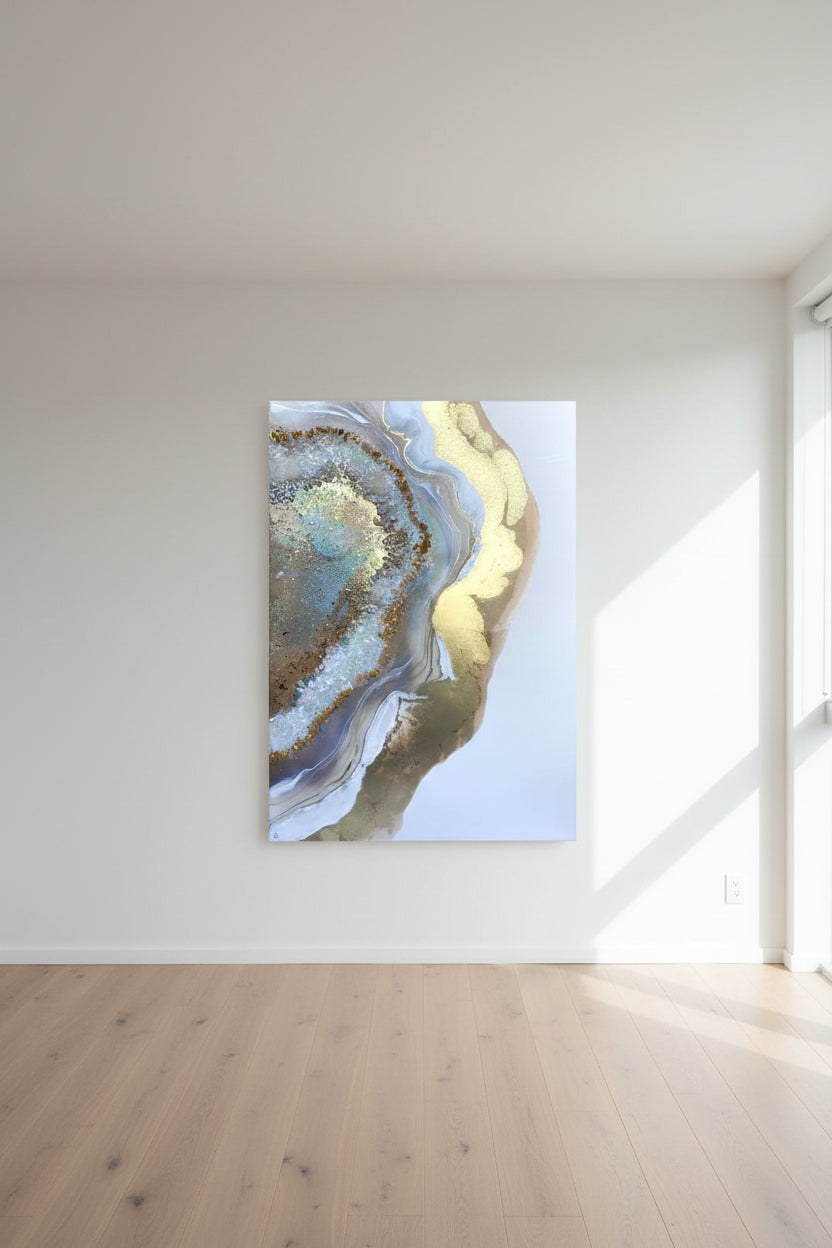 Gold an white abstract artwork 