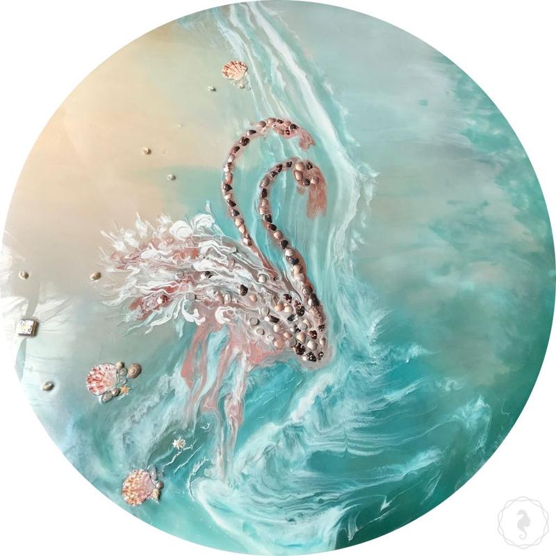 Original Artwork. Tropical Abstract. Flamingos in Love. Antuanelle 3 Abstract birds. Artwork