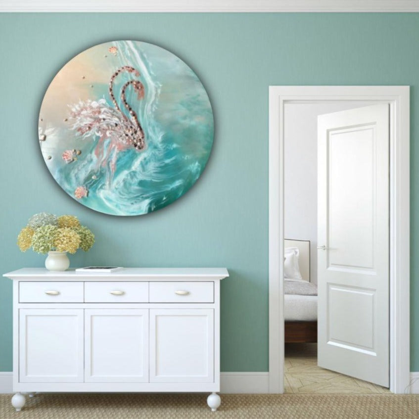 Original Artwork. Tropical Abstract. Flamingos in Love. Antuanelle 2 Abstract birds. Artwork