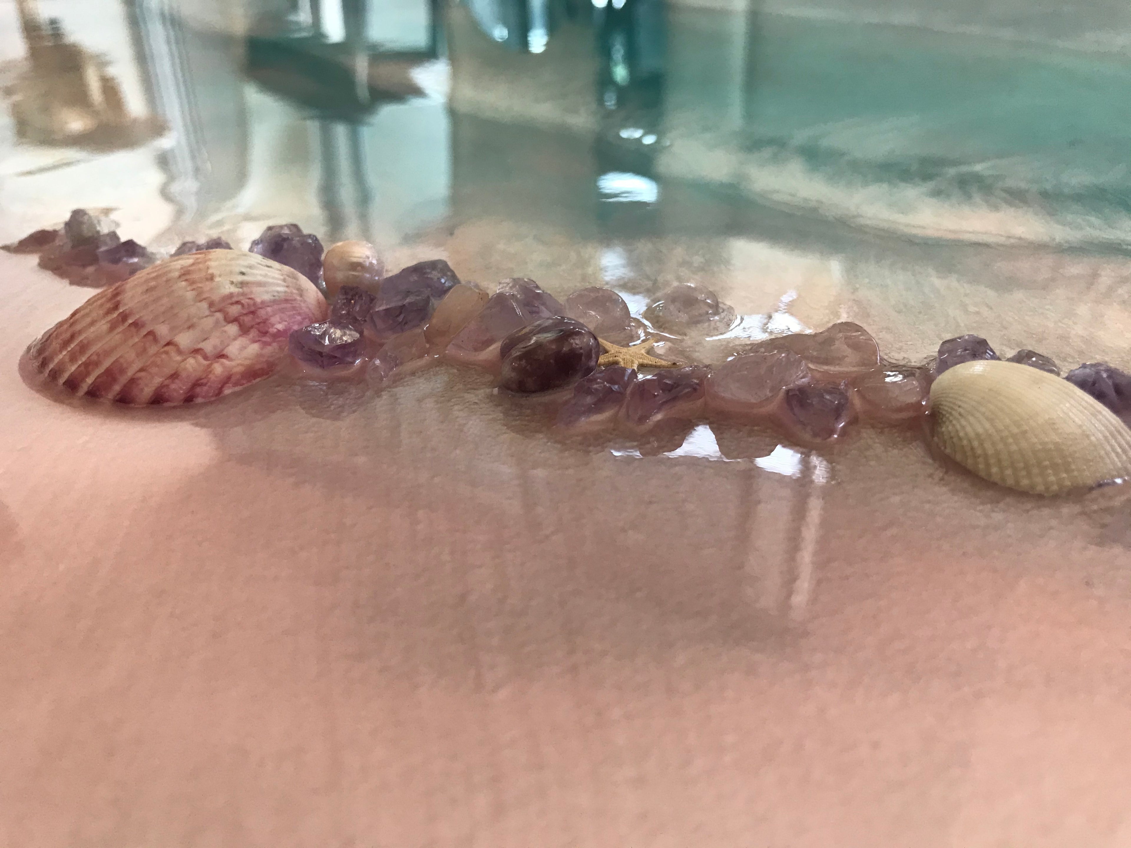 8 Coogee coastal. Blue and Pink Ocean. Original Artwork with Amethyst. 90x120 cm