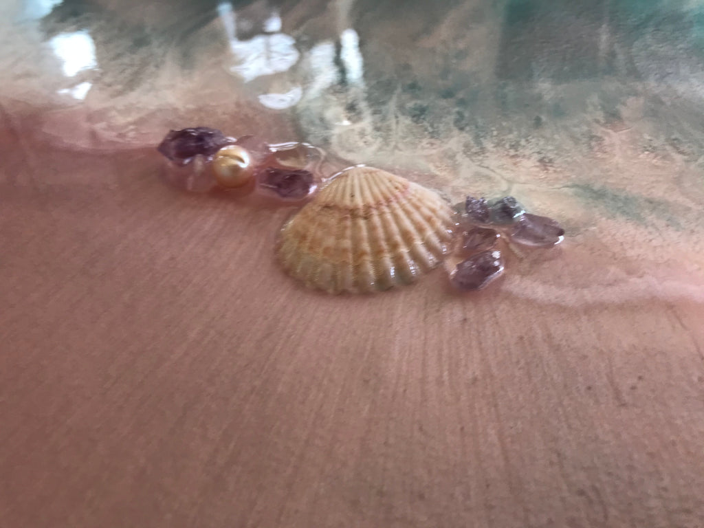 9 Coogee coastal. Blue and Pink Ocean. Original Artwork with Amethyst. 90x120 cm