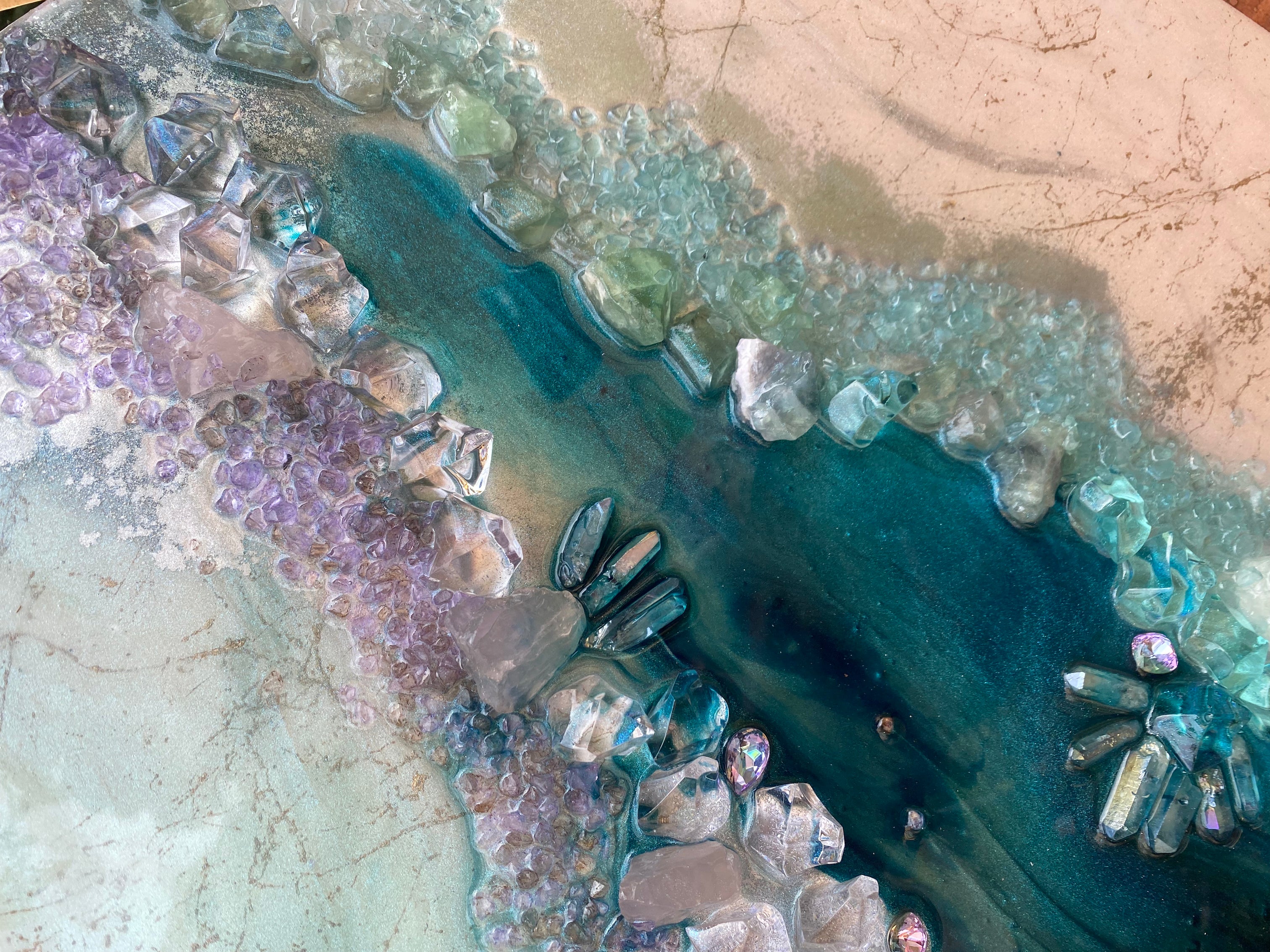 Elixir 1 . Crystal Reef Round Artwork with quartz 60cm