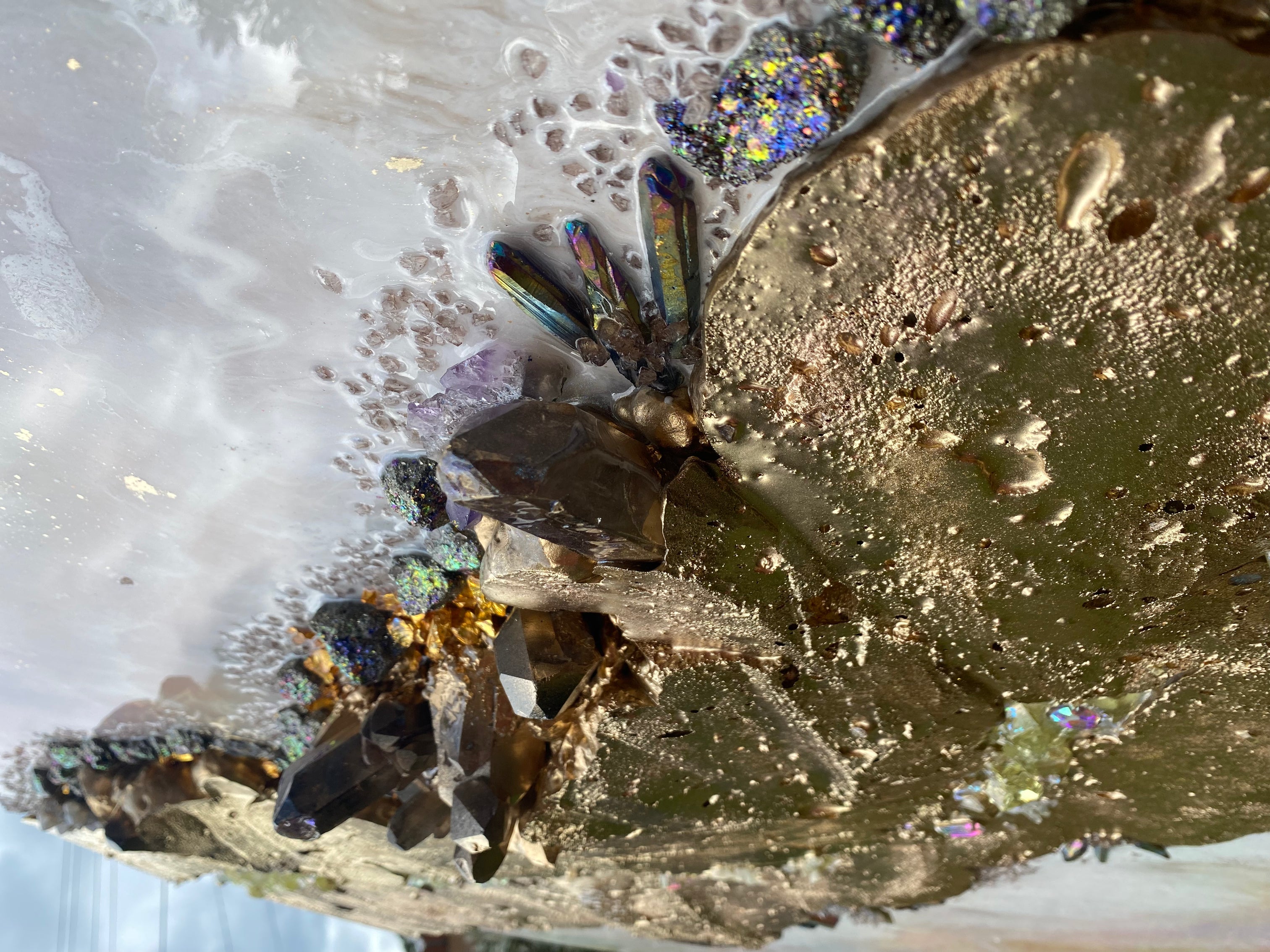 Pink Eclipse  shadow Quartz and Swarovski crystal artwork 110cm