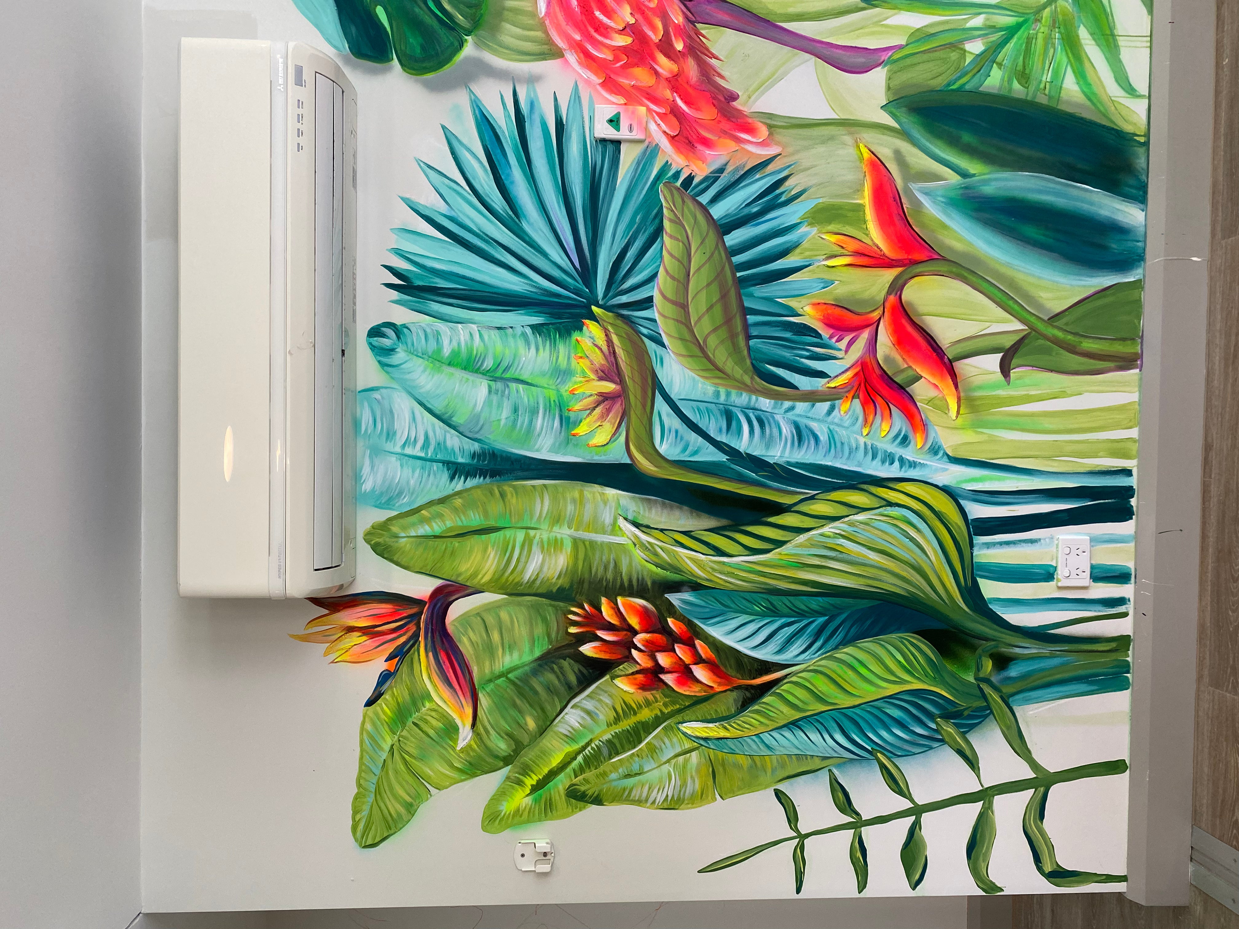 TROPICAL bright Flamingo Mural with texture elements