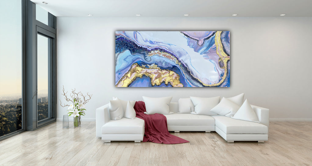 Lavender Amethyst Crystal. Sydney Opera House. Original Artwork w 24K Gold