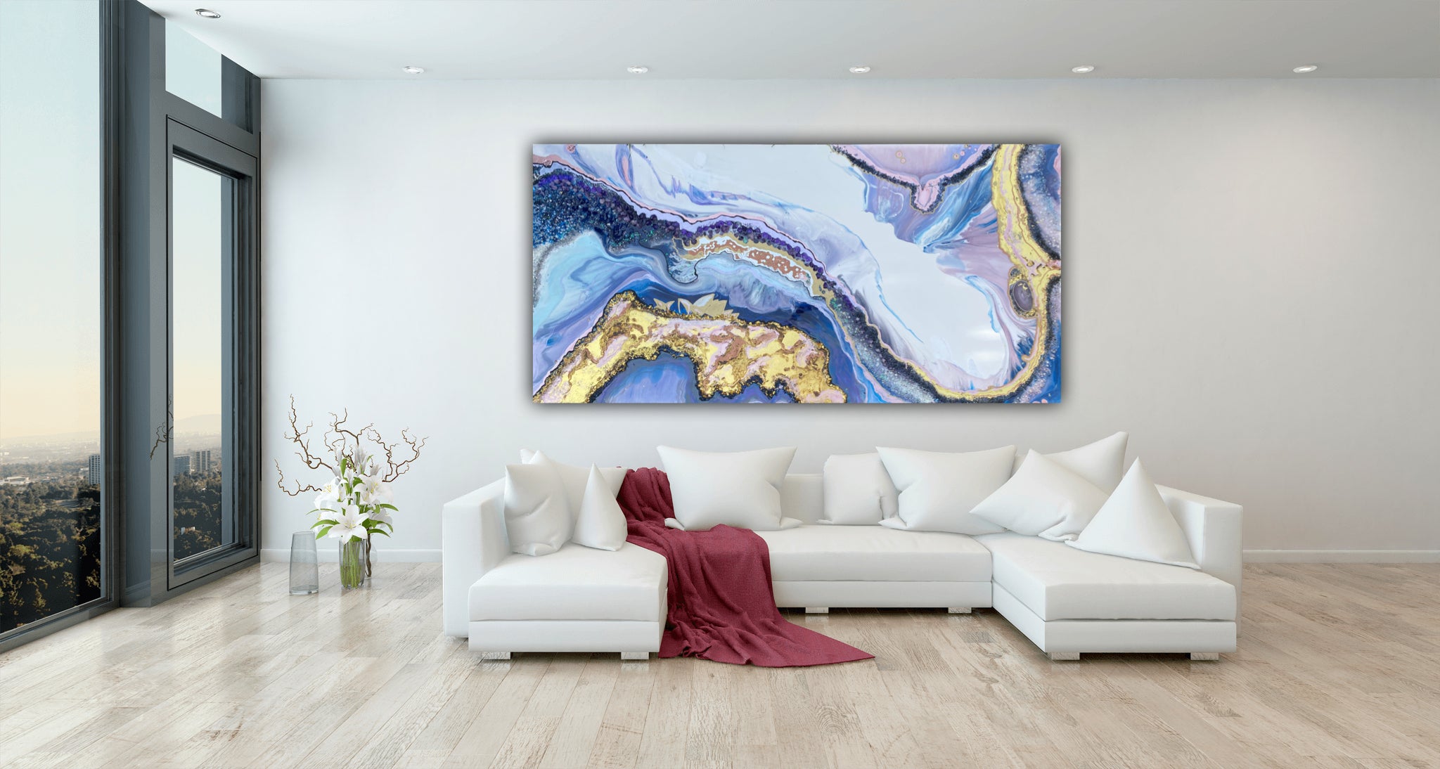 Lavender Amethyst Crystal. Sydney Opera House. Original Artwork w 24K Gold