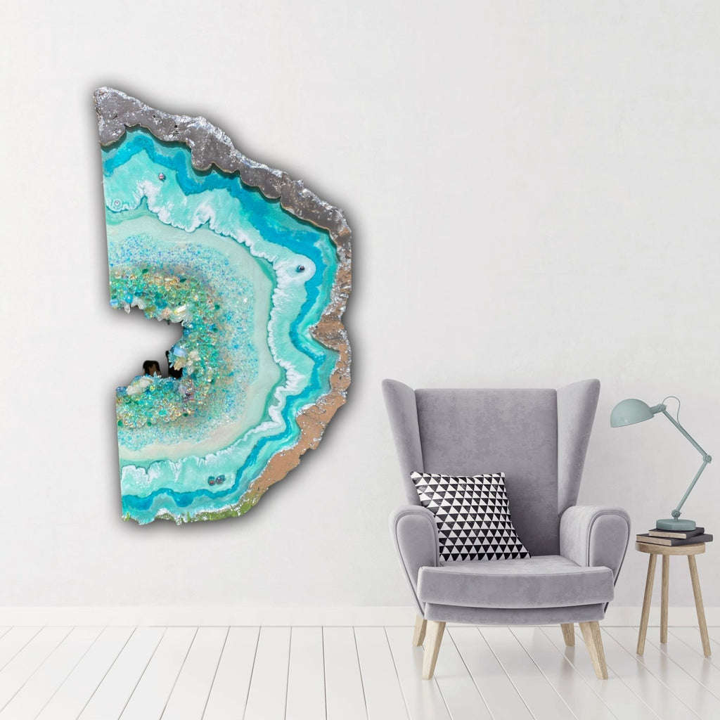 Moonlight Geode Freeform with Moonstones and swarovski crystals 84X120CM