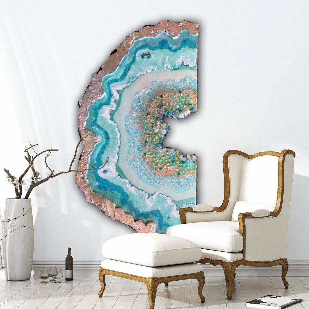 Moonlight Crystal Reef Freeform with Moonstones 84x120 cm Wood panel