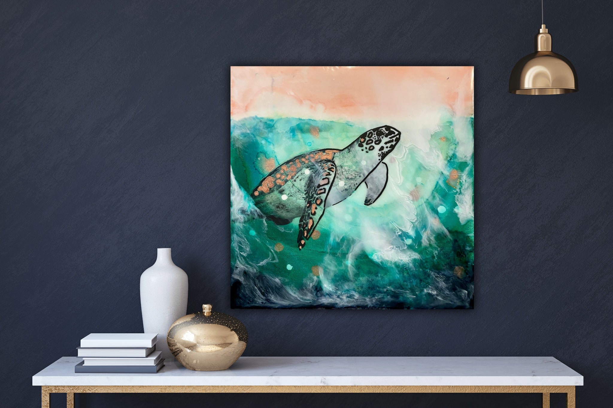 Close to Extinction set of 3 - Ocean Turtle Cicada Original Art- Gallery Wall